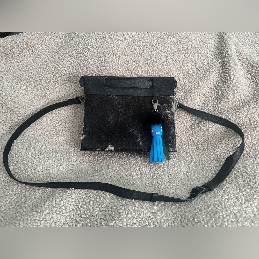 Min & Mon Black Crossbody Leather and Cowhide Purse
